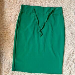 Green Knit Stretch Midi Casual Office Maximalist Vivid Dopamine Comfort Skirt